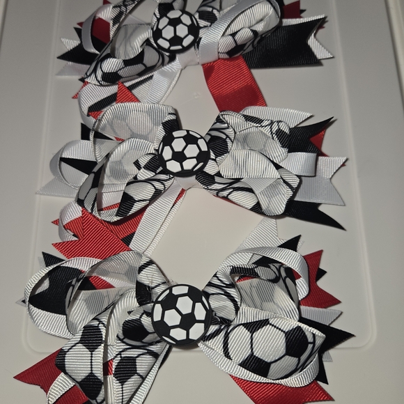 Other - NWOT- Soccer-Themed Hair Bows for Kids - With Alligator Clip 3/Set